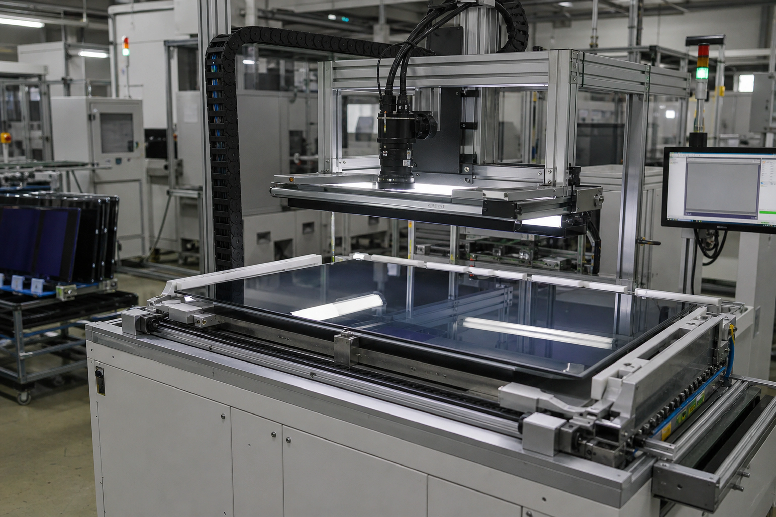 Display panel beneath machine-vision inspection equipment
